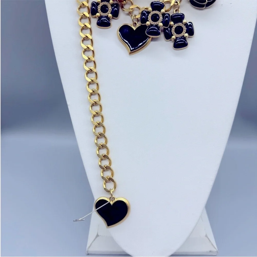 VINTAGE ST. JOHN 🖤Gold and Black Enamel Statement Belt/Necklace with Charms